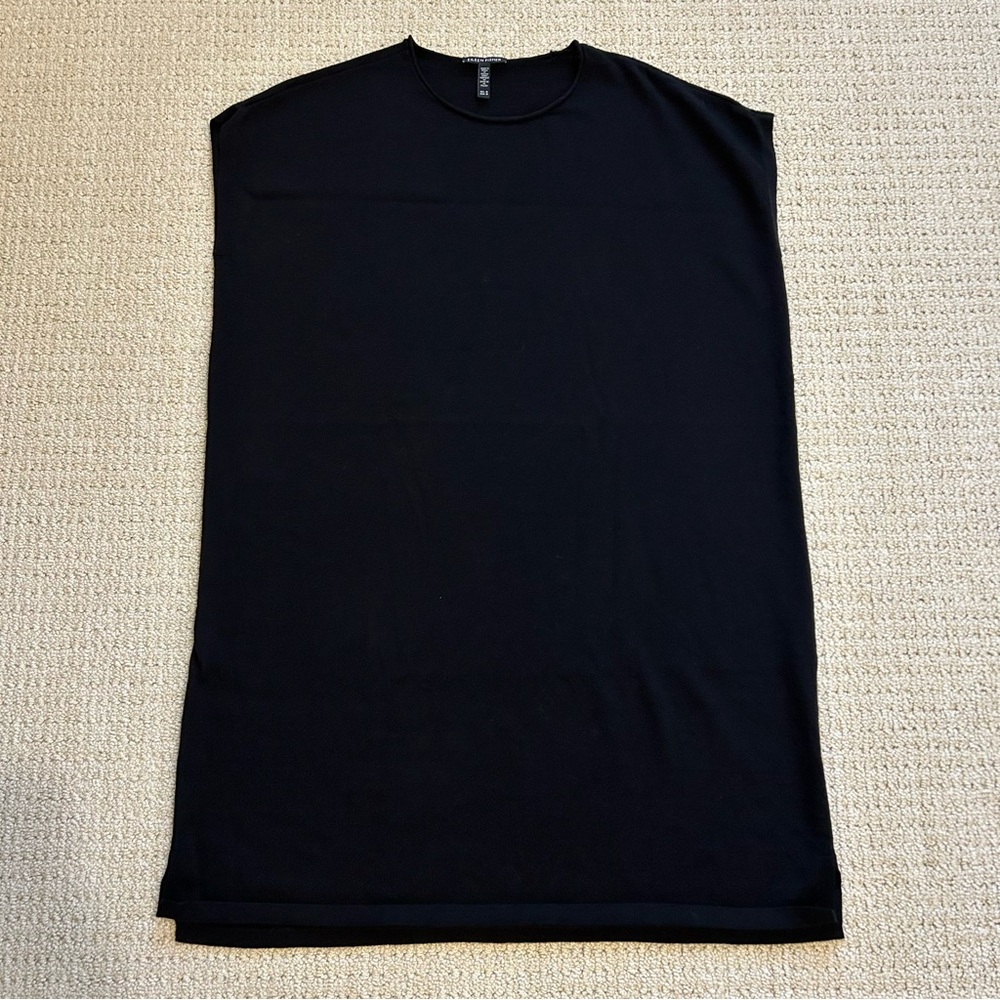 Eileen Fisher Black Sleeveless Midi Casual Dress 100% Extra Fine Merino Wool